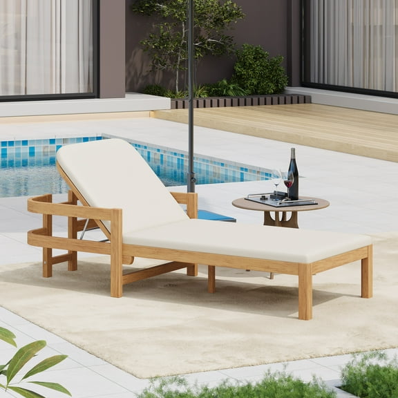 Christopher Knight Home Patio Wood Chaise Lounge Chair with Adjustable Backrest and Cushion, Cream