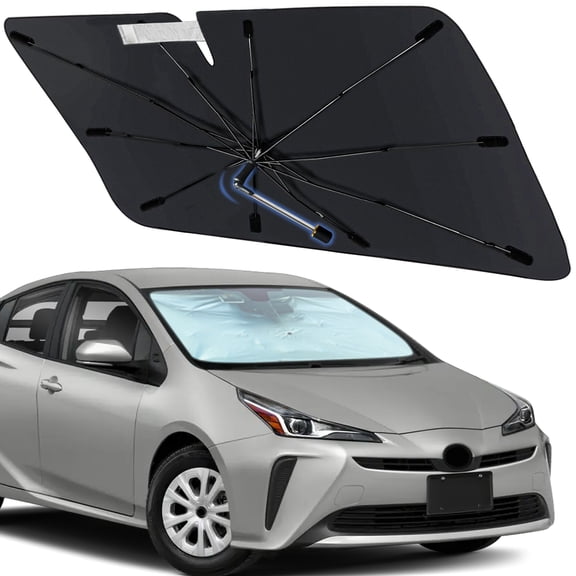 Windshield Sun Shade Umbrella for Toyota Prius 2016-2022, Foldable Car Sunshade for Front Window with 360° Rotating Shaft, Custom-Fit Parasol para Carro for UV Blocking & Heat Reduction