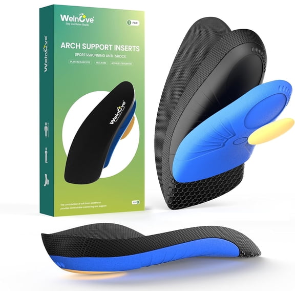 Welnove Heel Pain Relief Inserts, Plantar Fasciitis Heel Cups for Achilles Tendonitis, Heel Spur, Women 10-13 / Men 9-12