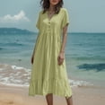 thumbnail image 2 of Women's Summer Casual Dress V Neck Pleated Long Dress With Button Front For Daily Wear Party Vacation Outfit, 2 of 2