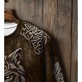 thumbnail image 4 of Men's Long Sleeve Vintage Distressed Viking Wolf Printed Celtic Crew Neck Sweatshirt Retro Viking Cultural Fashion Long Sleeve Top for Men with Edgy Retro Design(Brown,L), 4 of 5