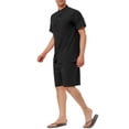 thumbnail image 4 of INSPIRE CHIC Men's Linen Sets Band Collar Button Down Short Sleeves Shirt Solid Beach Shorts 2XL Black, 4 of 6