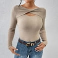 thumbnail image 6 of ZyeKqe Women Crop Top Long Sleeve Cut out Ribbed Knit Going out Tops Stretchy Slim Tight Tees T Shirts, 6 of 8