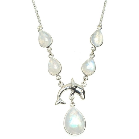 StarGems® Natural Rainbow Moonstone Handmade Unique 925 Sterling Silver Necklace 16.25+1.25" A3121