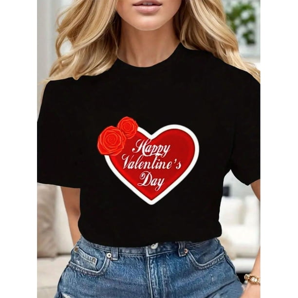 Happy Valentine's Day Print Novelty Tee Casual Crew Neck Comfortable For Outdoors Activities And Casual Wear Tee For Adult, Men, Women, Teen, Teenager, Adolescent, Youth