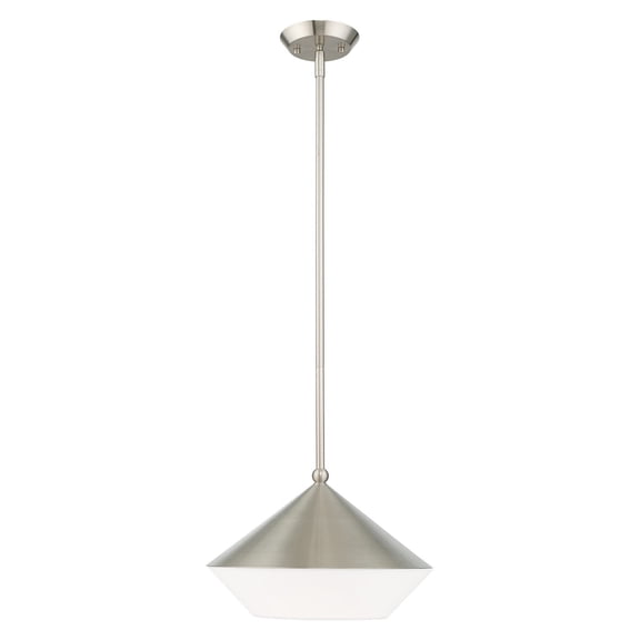 Livex Lighting  Stockholm 1-Light Brushed Nickel Mini Pendant - 13"Dia. x 17"-47"Adj. H