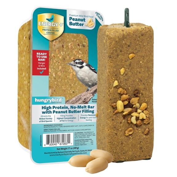 Hungrybird Energy  High-Protein Suet Bar with Peanut Butter Filling for Outside Wild Birds