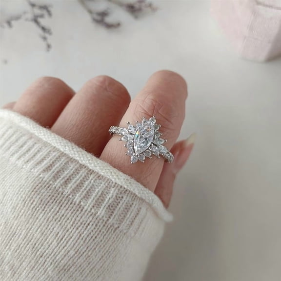 2Ct Marquise Cut Real Moissanite Diamond Cluster Engagement Ring In 14K White Gold Plated