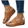 thumbnail image 1 of Women's Platform Tong Sandals Comfortable Wedge Slingback Flip Flops Lightweight Non Slip Open Toe Beach Mules Brown Size 9.5, 1 of 9