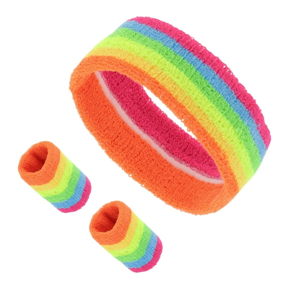 Unique Bargains 1 Set Soft Headband with Wristband Solid Color Headband for Sport Assorted Color