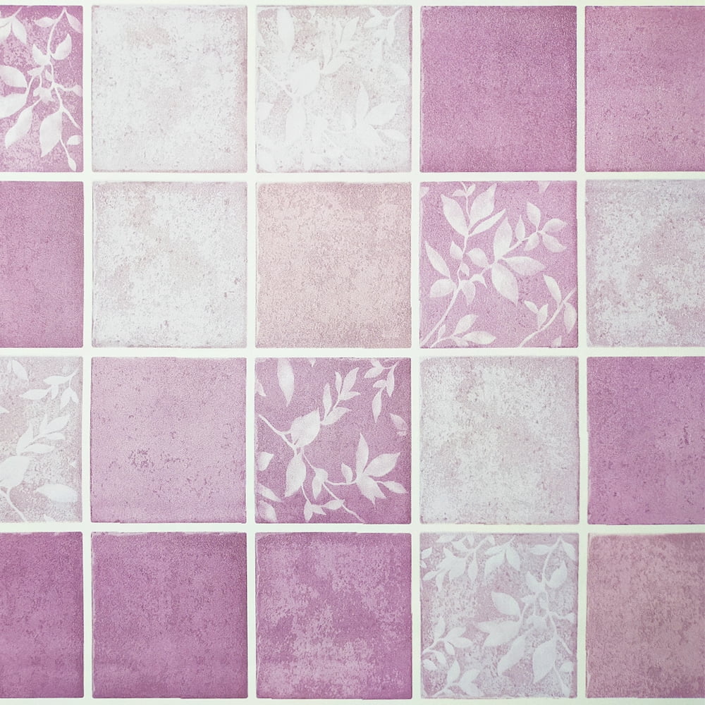 Dundee Deco Peel and Stick Self Adhesive Wallpaper - Purple Mauve Lavender Squares Leave, 18 ft x 24 in