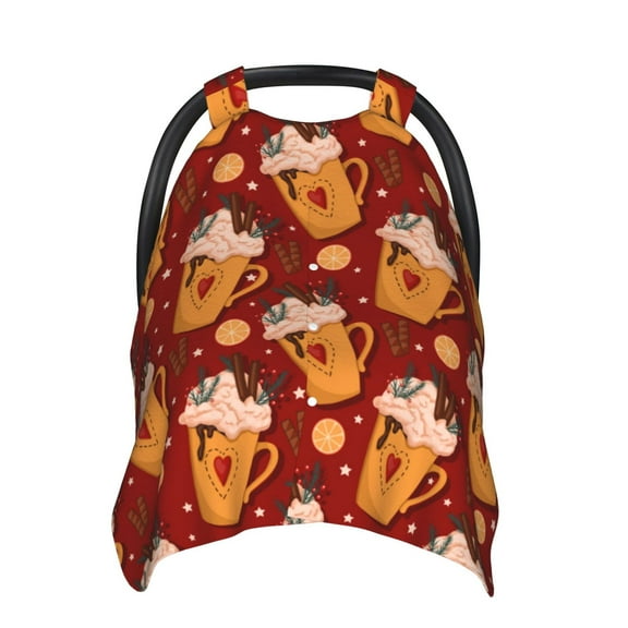 Car Seat Cover Baby - Heart Christmas Hot Cocoa Breathable Infant Car Seat Cover for Baby Carseat, Lightweight Comfort Baby Essentials Must Haves Newborn Stuff for Girl Boy