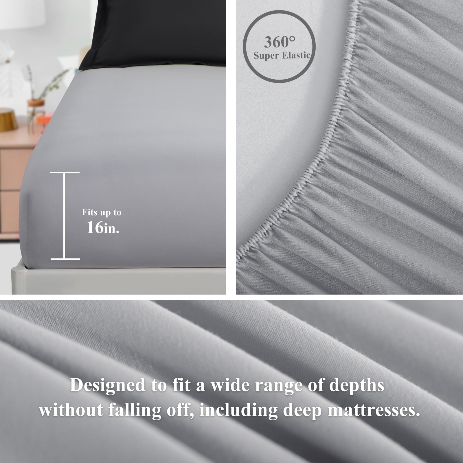 RUIKASI 7 Pieces Black/Light Grey King Bed Comforter Set with Sheets - Bed in a Bag with Comforter and All Season Sheets, Pillowcases