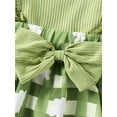 thumbnail image 5 of Infant Baby Girls Irish Romper Dress Lace Sleeve Four Leaf Clover Plaid Print Patchwork Romper with Headband, 5 of 9
