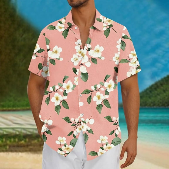 cllios Mens Shirts Short Sleeve Hawaiian Shirt for Men Casual Button Down Dress Shirts Palm Tree Tropical Beach Tee Shirt Summer Holiday Wedding Tops