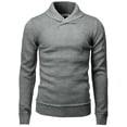 thumbnail image 2 of Mens Casual Slim Fit Knitted Pullover Sweaters Shawl Collar Solid Patterned Long Sleeve (CMOSWL077), 2 of 6