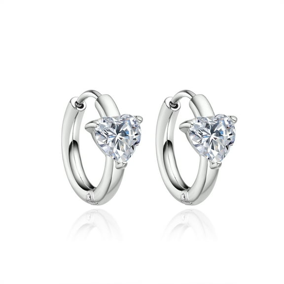 Cubic Zirconia Hoop Earrings for Women, Heart Star Square Teardrop Triangle Rectangle Horse Eye Round CZ Stainless Steel Huggie earrings