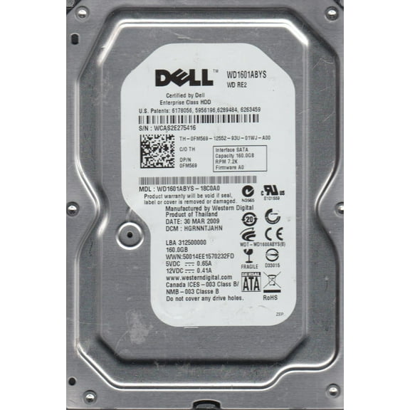 WD1601ABYS-18C0A0, DCM HGRNNTJAHN, Western Digital 160GB SATA 3.5 Hard Drive