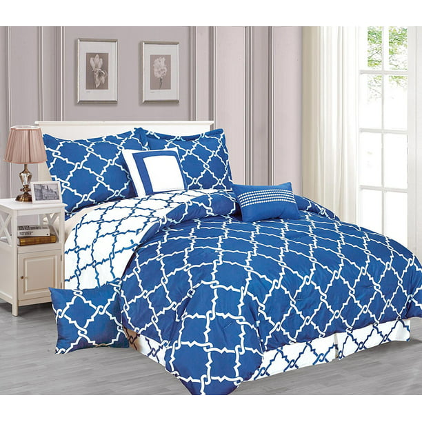 Galaxy 7 Piece Comforter Set Reversible Soft Oversized Bedding Royal Blue Queen Size Walmart Com Walmart Com