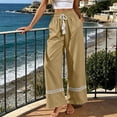 thumbnail image 5 of Karymi Women's Pants Bohemian Ruffle Elastic High Waist Tassel Drawstring Wide Leg Pants, Solid Crochet Lace Trim Hem Long Trousers with Side Pockets Women's Shorts, 5 of 5