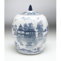 Zeckos AA Importing 59763 Blue And White Round Jar With Lid