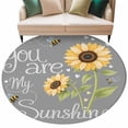 thumbnail image 2 of Round Area Rug 5ft,Letters You Are My Sunshine Washable Carpet Non-Slip Runner Accent Rugs Indoor Floor Mat for Bedroom Living Room Decor,Pastoral Sunflowers on Gray, 2 of 9