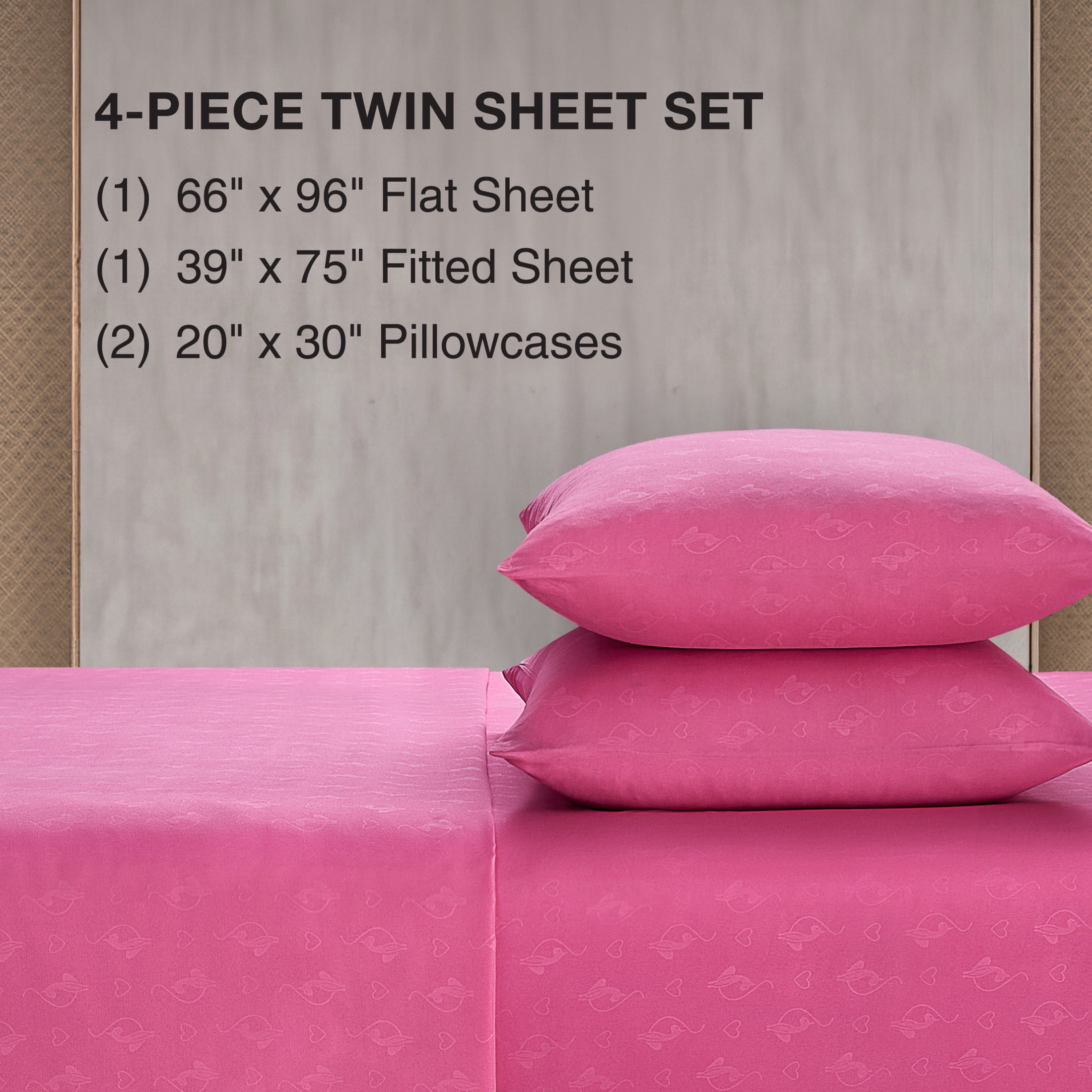 Baby Phat Embossed Microfiber Sheet Sets With Extra Pillowcases, 4-Piece Twin, Pink