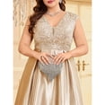 thumbnail image 3 of AURA Plus Size Evening Dress Long Sleeve V Neck Slim Fit Fishtail Formal Maxi Gown Spandex Color Block Women 0XL 4XL, 3 of 7
