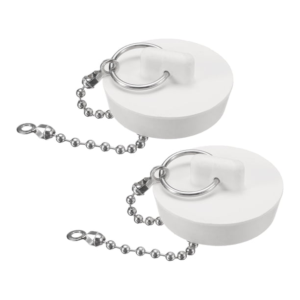 2 Pcs Tapones para Bañera, Tapones de Caucho para Drenaje de Bañera 1-1/2" y Cadena de 15" con Bolas, Blanco