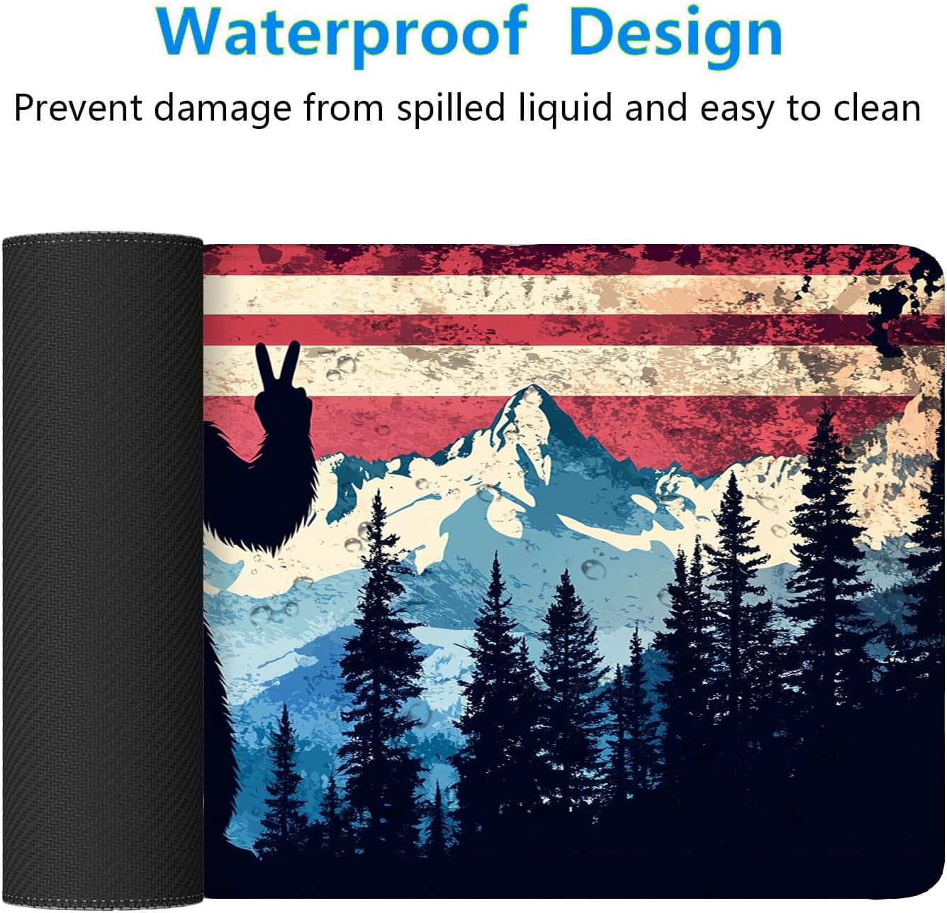 American Flag Bigfoot Desk Mat Forest Mountain Extended Gaming Mouse Pad Mat with Stitched Edge Non-Slip Base Big Mouse Pad Office Computer Keyboard Laptop Home 35.4"x15.7"