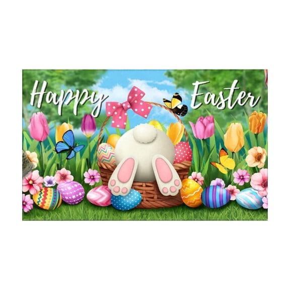 PEIBang Easter Bunny Doormat 24x16 Inch,Colorful Polyester Welcome Mat for Outdoor Indoor Door Decor