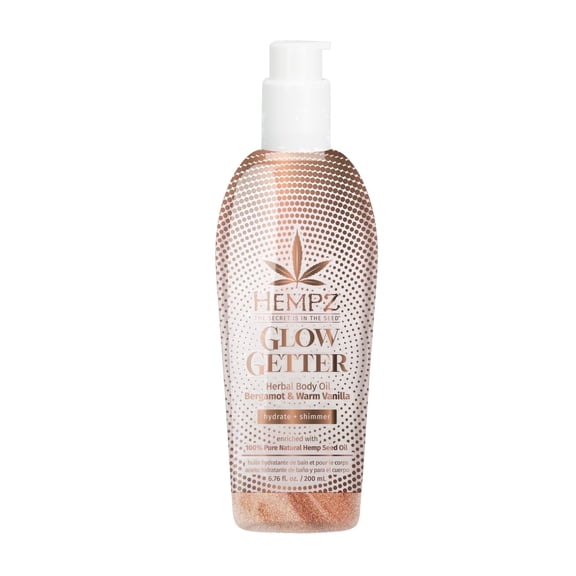 Hempz Glow Getter Hydrating Shimmer Body Oil with Bergamot & Vanilla Scent, 6.76 fl oz