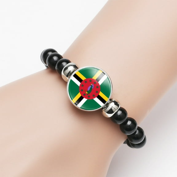 Uijokdef 1 PCS Dominica Flag Bracelet, Beaded Bracelet, Travel Souvenir Gifts for Men Women, Support your country in style
