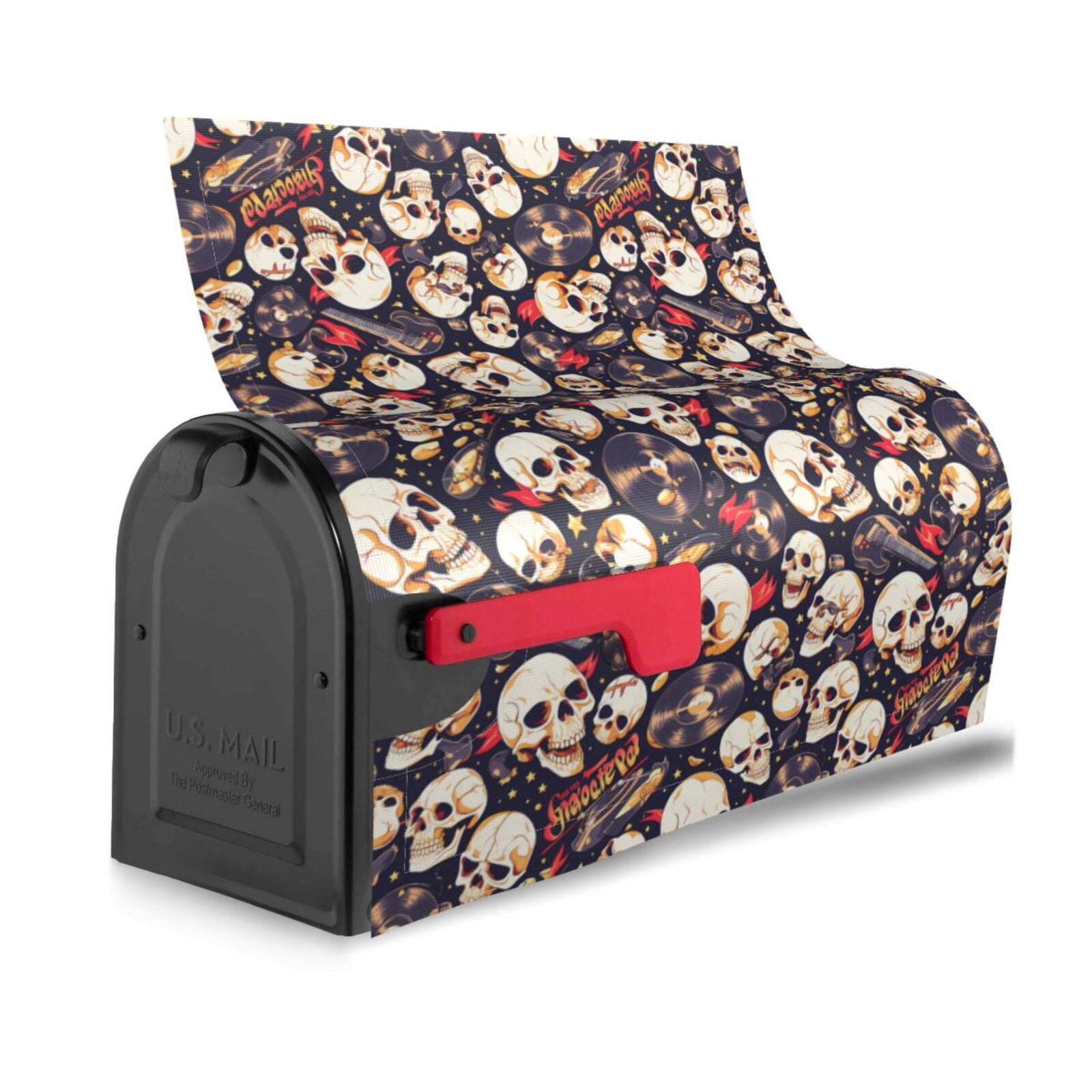 Logiee Guitar Skull record Print Post Letter Box Wrap Decor, Mailbox Cover Suitable for Standard Mailbox and Large Size Mailbox,Outdoor Yard Decoration-25.5x21 in
