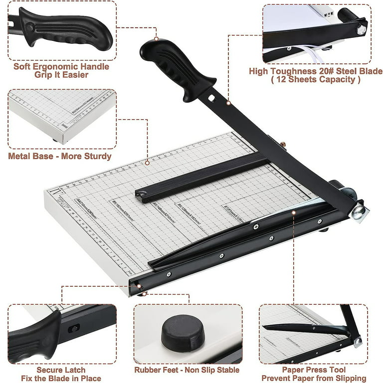 A4 Paper Cutter, Stack Paper Trimmer Guillotine 13 Cutting Length, Commercial Grade Guillotine Paper Slicer Cutter, 12 Sheet Capacity, for Office Home