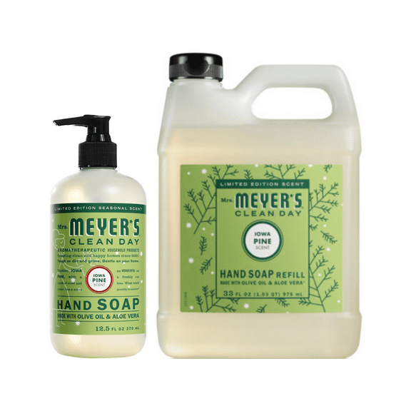 MRS. MEYER'S CLEAN DAY Liquid Hand Soap Variety Pack, Iowa Pine, Refill, 33 fl oz, Refill, 12.5 fl oz, 1 CT