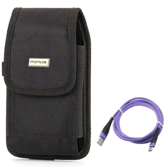 Rugged Case Belt Clip w Purple 6ft USB Cable for Samsung Galaxy A73 5G,A53 5G,A33 5G,A13 5G,A03s Phones - Holster Canvas Cover Pouch, Type-C Charger Cord Power Wire