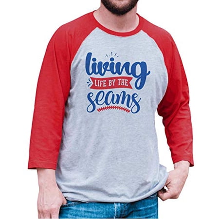 7 ate 9 Apparel Unisex Adult Living Life by The Seams Baseball Shirt Red Small