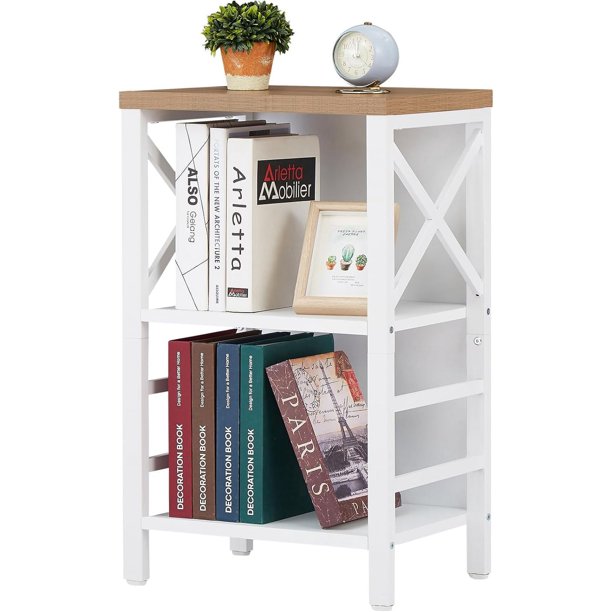 Estantería pequeña, estantería industrial de 4 niveles con marco de metal y tablero, estante blanco estrecho, estuche de libro para espacios pequeños, sala de estar, recámara y oficina en