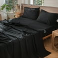 thumbnail image 5 of MooMee 100% Washed Cotton Sheet Set Queen Linen Like Textured Breathable Durable Soft Comfy 4pcs (Black), 5 of 6