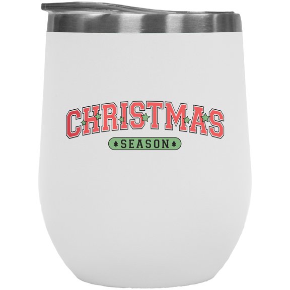 Christmas Season Text Merch Gift, White 12oz Wine Tumbler