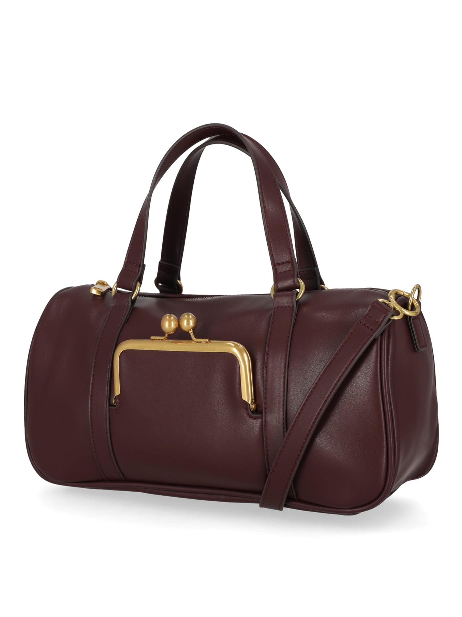 Free Assembly Women's Faux Leather Frame Satchel Handbag, Chianti