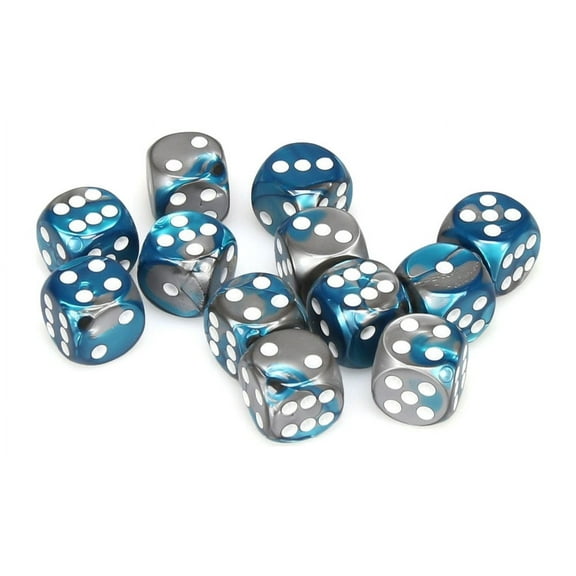 Chessex Gemini Steel-Teal/White 16mm Dice Block (12)