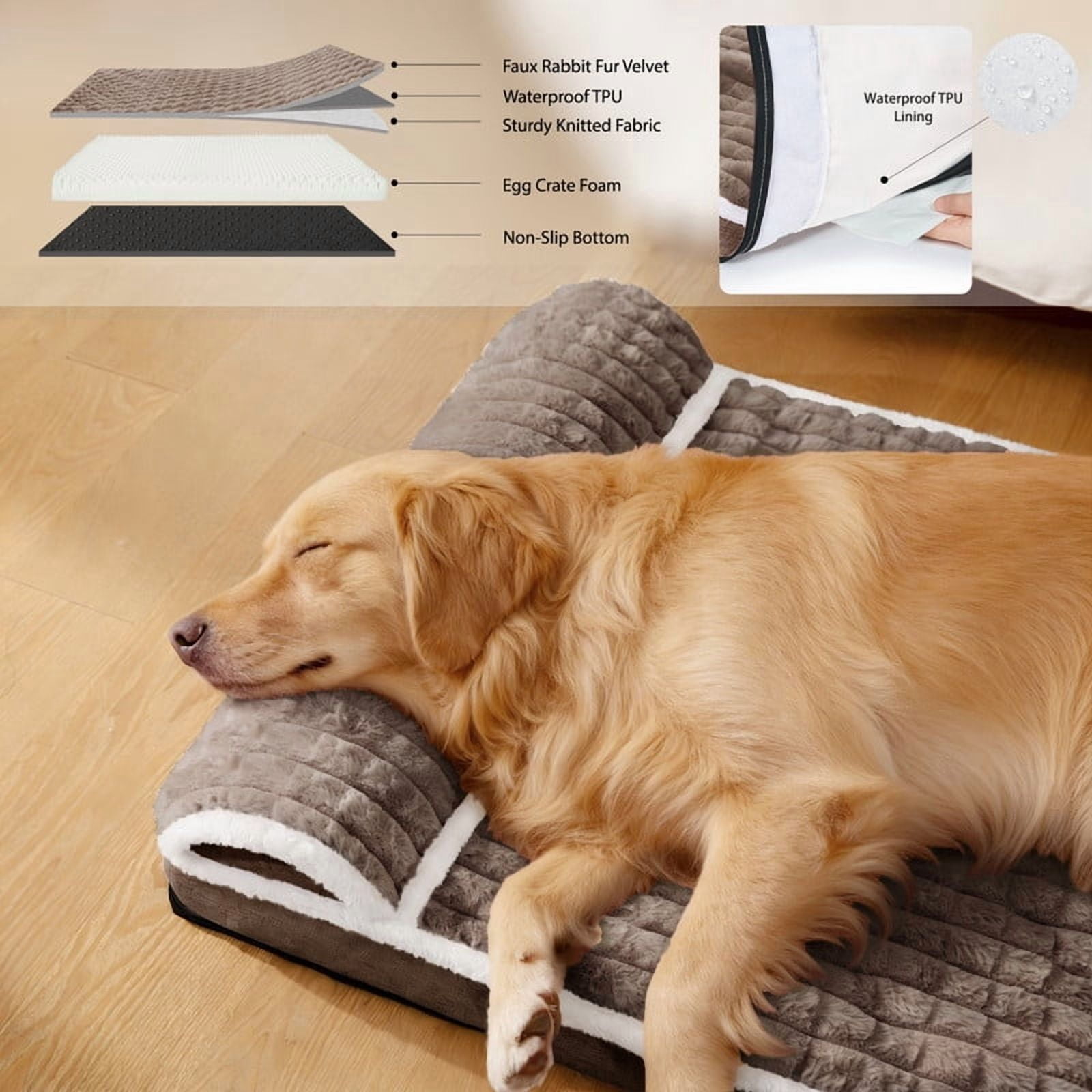 Exclusivo Mezcla Orthopedic Dog Bed with Head Pillow for Large Dogs, Removable and Machine-Washable Cover, 42"X28", Brown