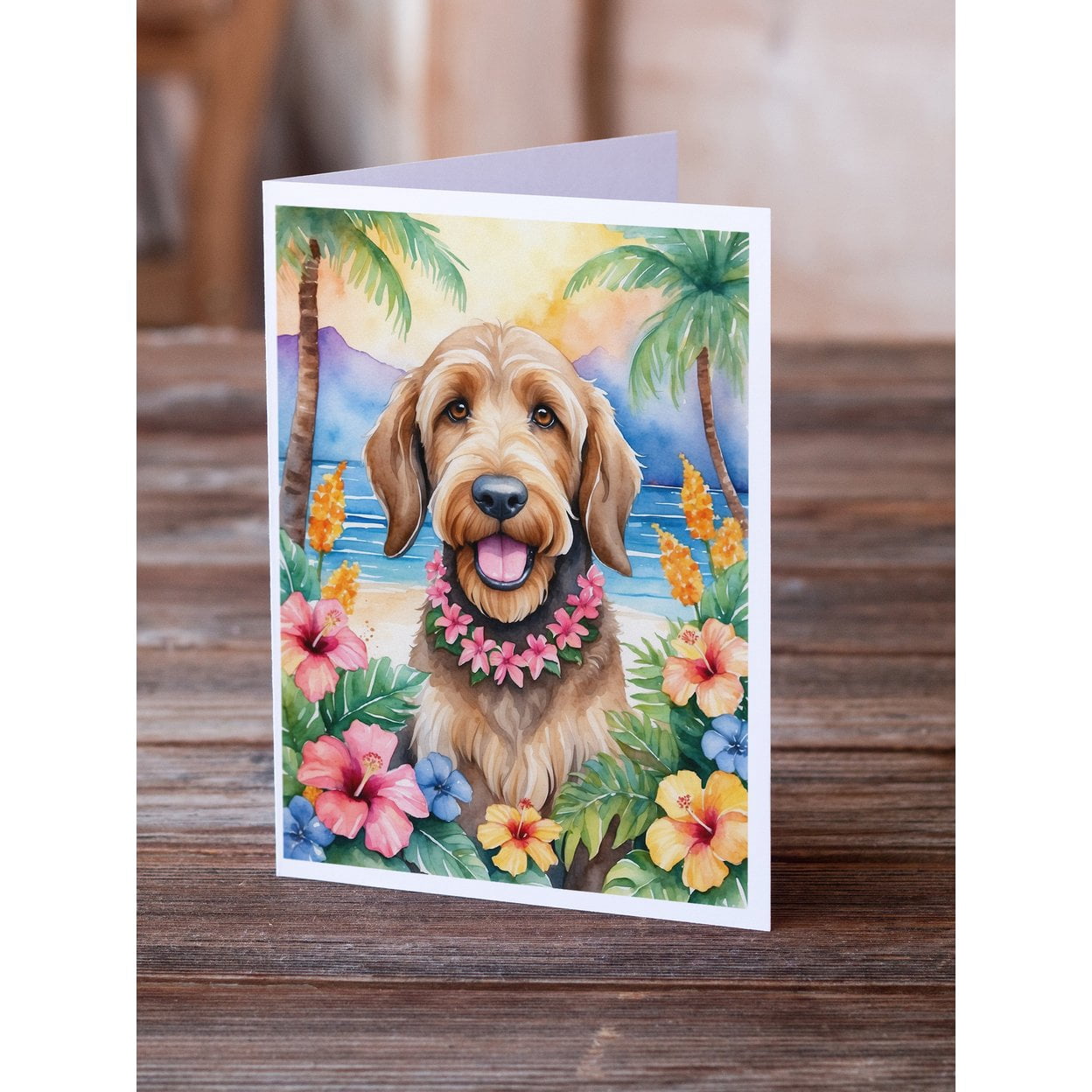 Otterhound Luau Greeting Cards Pack of 8 7 in x 5 in