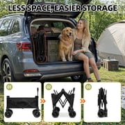 Qunler Collapsible Wagon Cart, 560lbs Heavy Duty Large Utility Garden Cart with Brake Wheels and Side Pocket for Camping, Shopping, Kids, Sports, Grocery, Black
