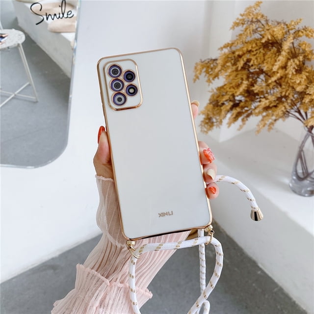 Funda de silicona con correa de cordón cruzado para Samsung S23 S22 Ultra S21 Plus S20 FE Note 20 A73 A53 A52 A72 A32 A22 A51 A71 Tan Jianjun unisex