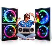 2 Pcs 4 ft 80s 90s Boom Box Cardboard Cutout Life Size Back to 1980s 1990s Theme Party Decorations Hip Hop Retro Music Neon DJ Speaker Photo Props Stand up for Birthday Party Decor Supplies