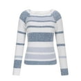 thumbnail image 4 of Ounisa Women's off Shoulder Striped Knit Scoop Neck Sweater Color Block Pullover Long Sleeve Cute Trendy Cozy Sweaters, 4 of 7