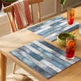 thumbnail image 4 of Blue Grey Wooden Placemats Set of 6 Farmhouse Vintage Cabin Stripes Place Mats Indoor Wipeable Table Mats Washable Cloth Dining Table Placemats for Kitchen Holiday Party Home Decor 13x19 Inch, 4 of 9